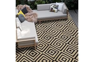 Ridota Reversible Floor Mats, Patio Plastic Straw Rug, Modern Area Rug for Outdoors, RV, Patio, Backyard, Deck, Picnic, Beach, Trailer, Camping (Diamond Black & Beige, 9' x 12')