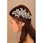 BERYUAN Wedding Silver Flower Leaf Crystal Rhinestone Hair Comb Teardrop Crystal Rhinestone Beads Hair Comb Wedding Hair Accessories for Women Girls