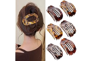PICURA Flat Hair Clips for Women, 6 Pack Ergonomic Curved Hair Claw Clips for Thick Thin Curly Hair, Strong Hold No Slip Grip Hair Claw Clips for All Hair Textures, Leopard