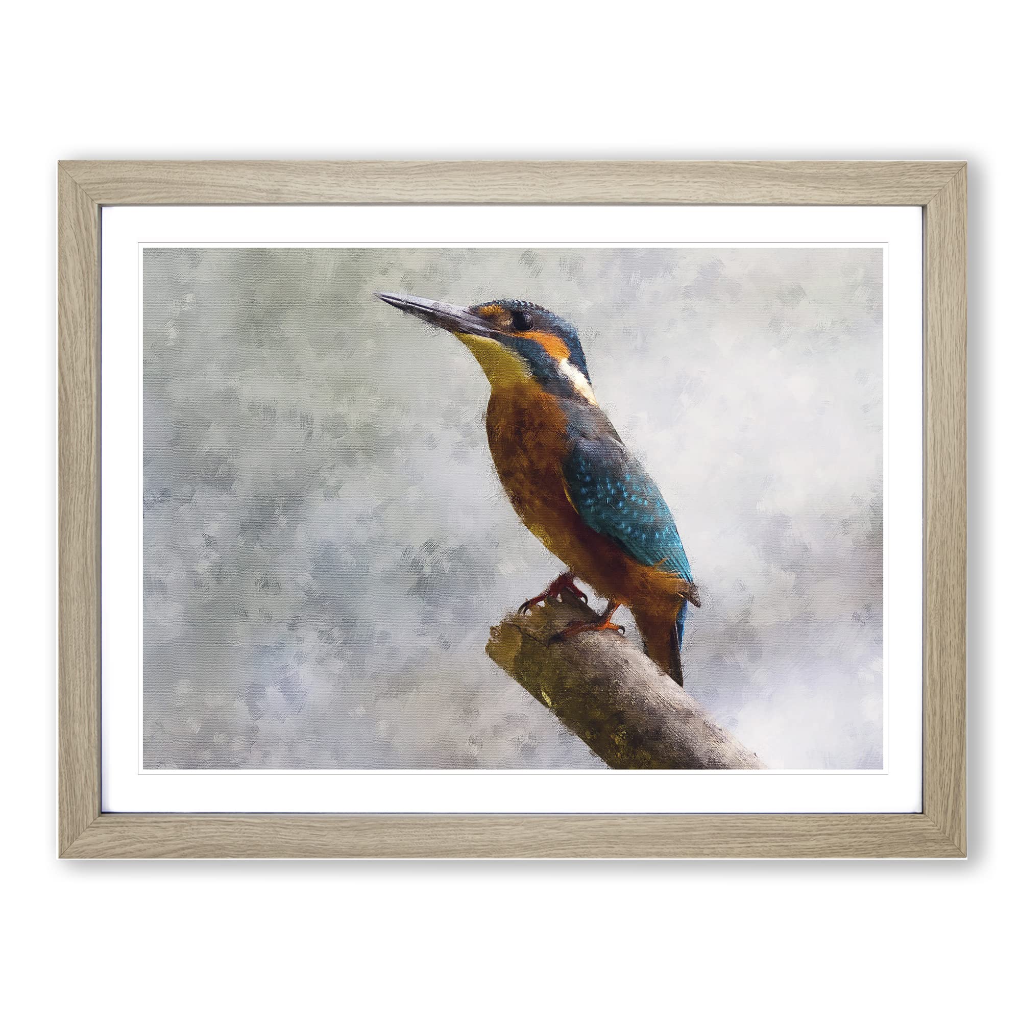 Graceful Kingfisher Bird Painting Modern Art Framed Print | A4 Oak Framed Wall Art | Ready to Hang | Modern Historical Picture | Living Room Bedroom Lounge Office