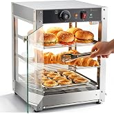 VEVOR 3-Tier Commercial Food Warmer Display, 800W Food Display Warmer with LED Light, Adjustable Shelf and Stainless Steel Frame, 86℉~185℉ Air Heating, 34L for Hamburger, Pizza, Bread, Fried Chicken