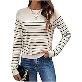 RoseSeek Women's Striped Knitted Sweater Crew Neck Long Sleeve Pullover Sweaters Fall Jumper