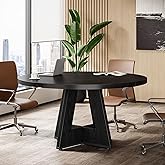 Tribesigns 47-Inch Round Conference Table for 4-6 People, Wooden Meeting Room Table with Thicken Tabletop and Wood Base (Blac
