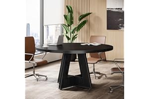 Tribesigns 47-Inch Round Conference Table for 4-6 People, Wooden Meeting Room Table with Thicken Tabletop and Wood Base (Black)