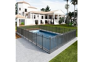 Petorldog Metal Swimming Pool Fence 72ft (L) × 40in (H) with 28 Panels & 4 Gates, in Ground Pool Safety Fence, Protective Barrier with Reinforced Stakes, Compatible with Patios & Gardens, Black-Silver