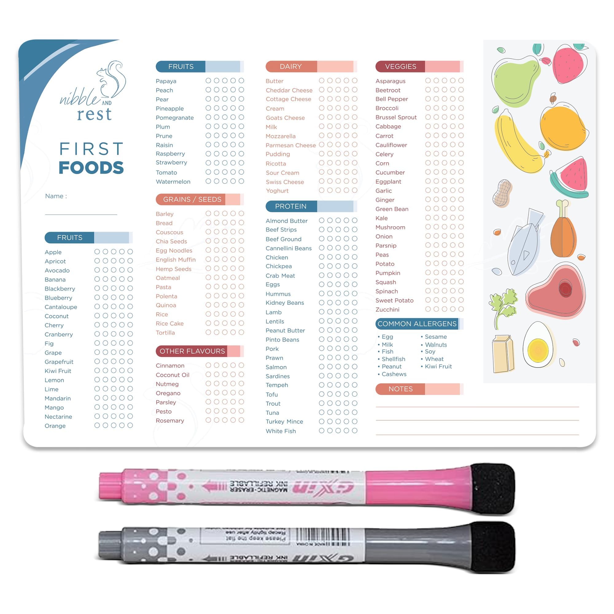 Photo 1 of Nibble and Rest Baby's First Foods Tracker Fridge Magnet, Dry Erase Activity Poster, Daily Food Log, 101 Before One, Baby Food Chart/Checklist 25x35cm