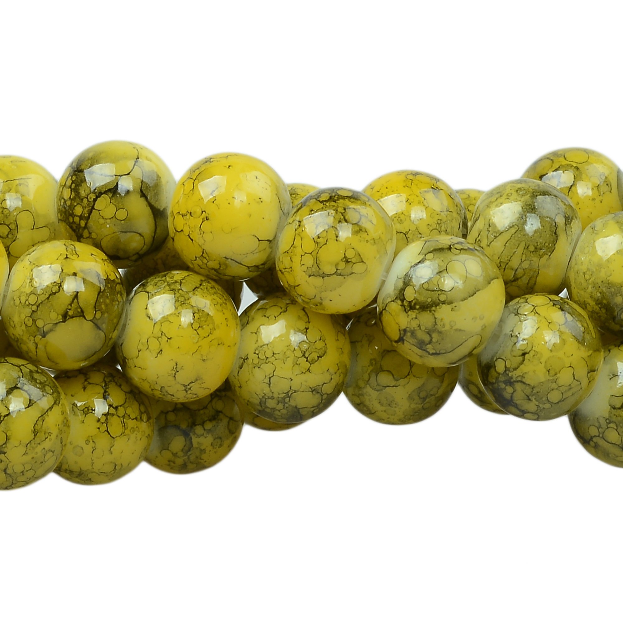 RUBYCA 8mm 2 Strands Czech Glass Round Beads Yellow Painted Colored String for Jewelry Making