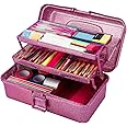 Glitter Purple 3 Layer Craft Storage Box, Purple Tackle Box Organizer for Craft Tool, Cosmetic Organizer for Girls
