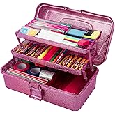 Glitter Purple 3 Layer Craft Storage Box, Purple Tackle Box Organizer for Craft Tool, Cosmetic Organizer for Girls