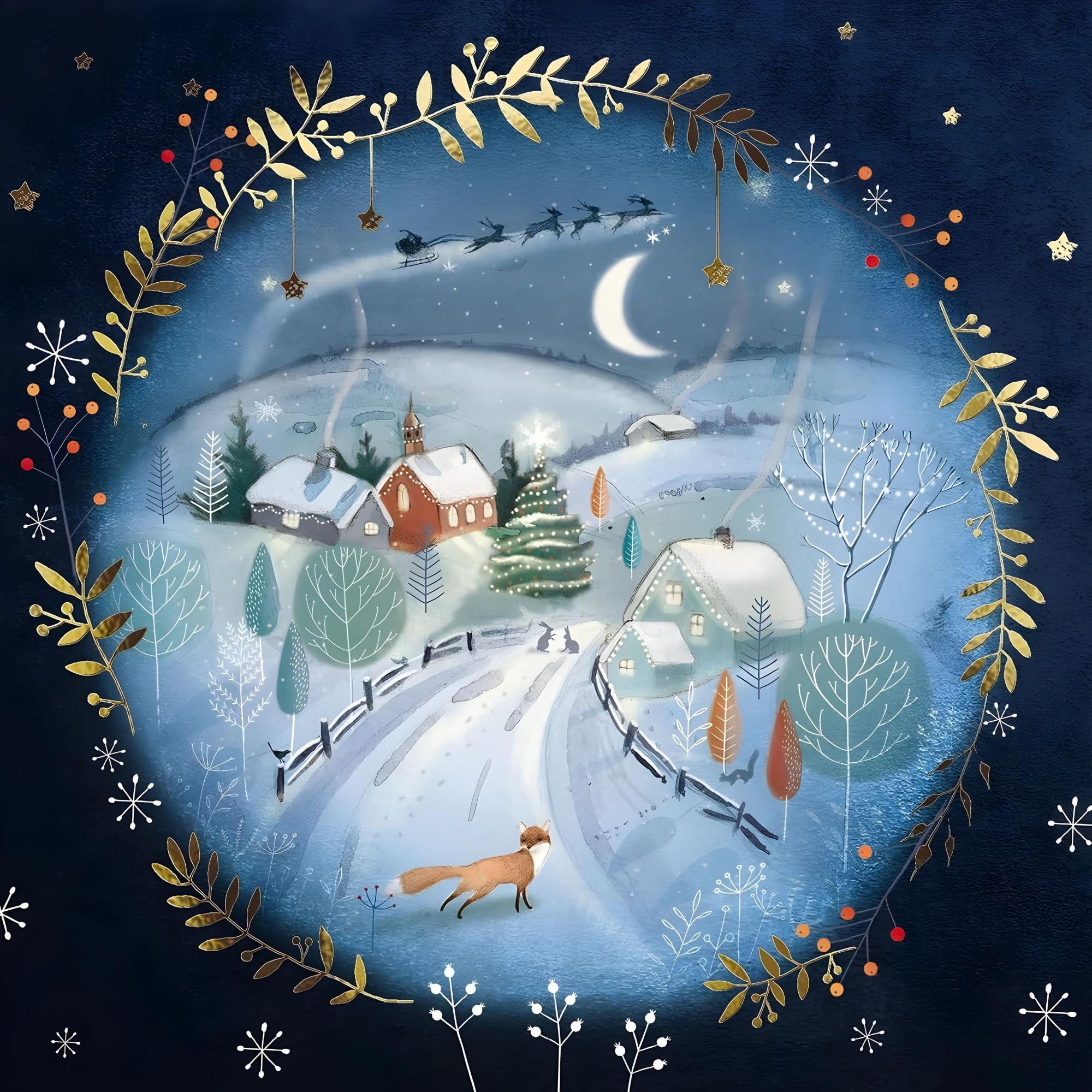 GBCC Charity Christmas Cards - Pack of 6 Premium Christmas Greeting Cards with Envelopes - Festive Winter Scene - Gold Foil Finish - Supporting UK Charities