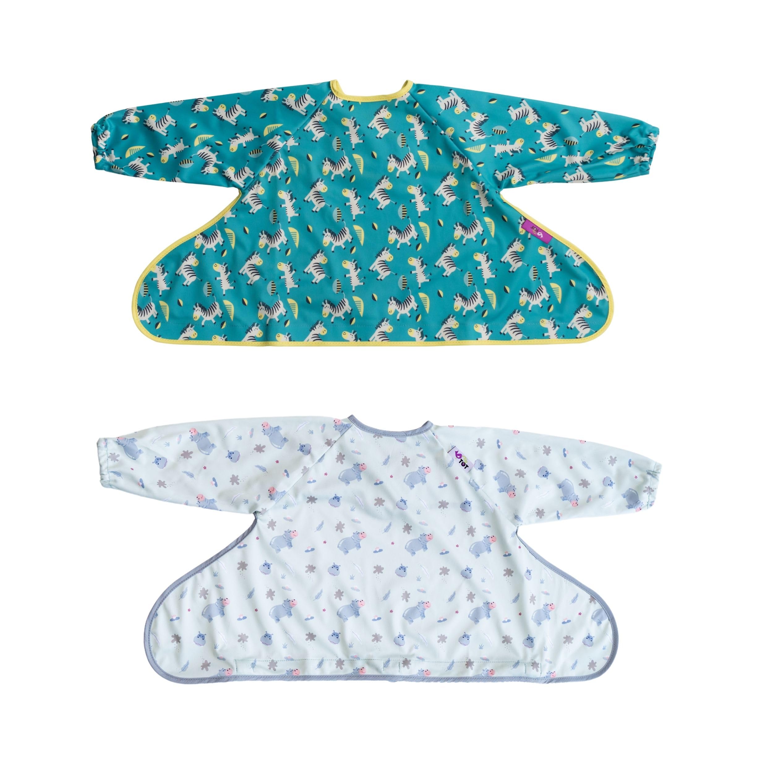 Tidy Tot®™ Cover & Catch™ Weaning Bib with Sleeves. Attaches to Highchairs with Suction for Mess Proof Baby Feeding. Waterproof Long Sleeved Bibs. Coverall BLW Bibs.