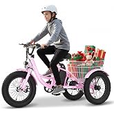 MOONCOOL 16 Inch Electric Tricycle, Youth Electric Trike, 250W 3 Wheel Bike | Up to 40 Miles with Pedal Assist, 16"x3.0" Fat Tires, 24V 10.4Ah Removable Battery, Aluminum Frame, Disc Brakes, Rear Basket