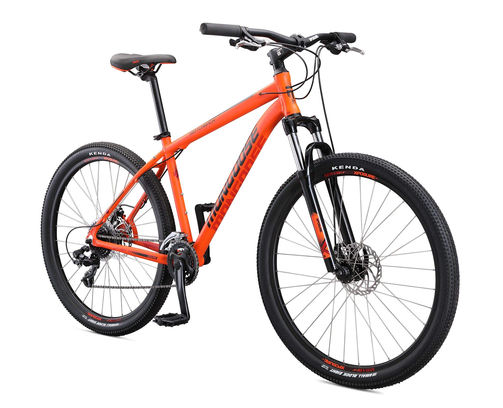 Photo 1 of Mongoose Switchback Sport Hardtail Mountain Bike for Adult Men Women, Front Suspension, 16-Speed, 27.5-Inch Wheels, Mechanical Disc Brakes, Medium Aluminum Frame, Orange