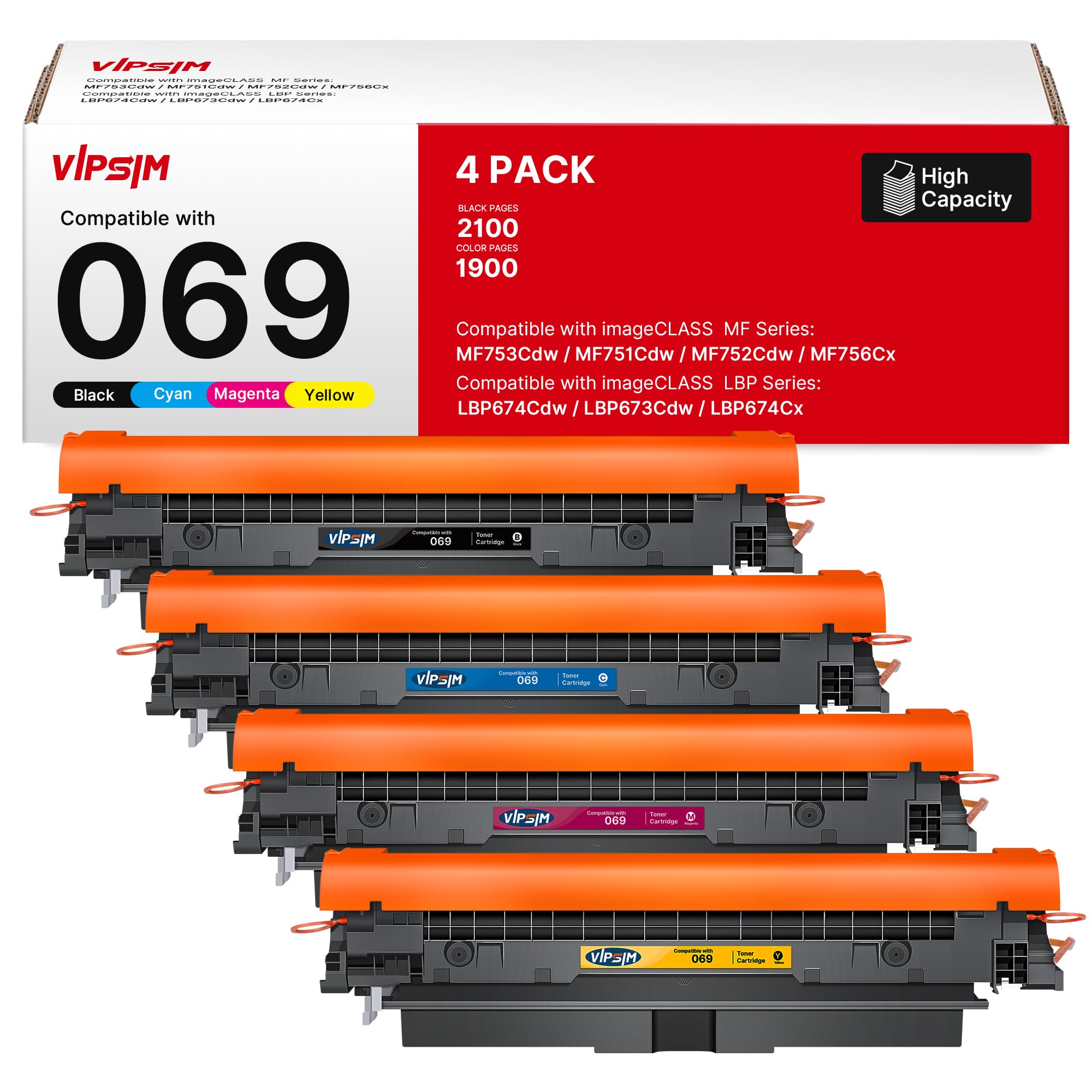 Photo 1 of 069 Toner: Compatible for Canon MF753cdw Toner Cartridges Replacement for Canon 069 069H Toner Cartridge Set for Canon Color ImageCLASS Mf753cdw MF751cdw MF752cdw LBP674cdw MF753 Printer Ink, 4 Pack