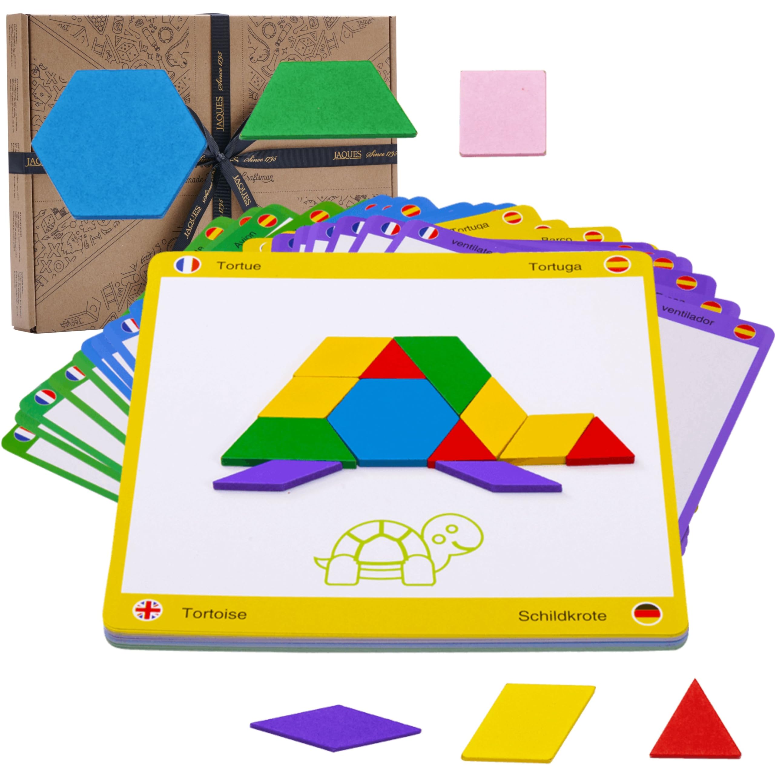 Jaques of London Educational Wooden Shapes Puzzle | Colour Wooden Puzzle in 4 Languages | Educational Toys for 3 4 5 6 Year Olds | Wooden Toys for Boys & Girls | Since 1795