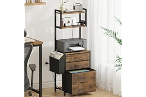 HIGDBFE 3 Drawer File Cabinet with Charging Station, 3-Tier Tall Filing Cabinet for Home Office with Storage Shelf, Printer S