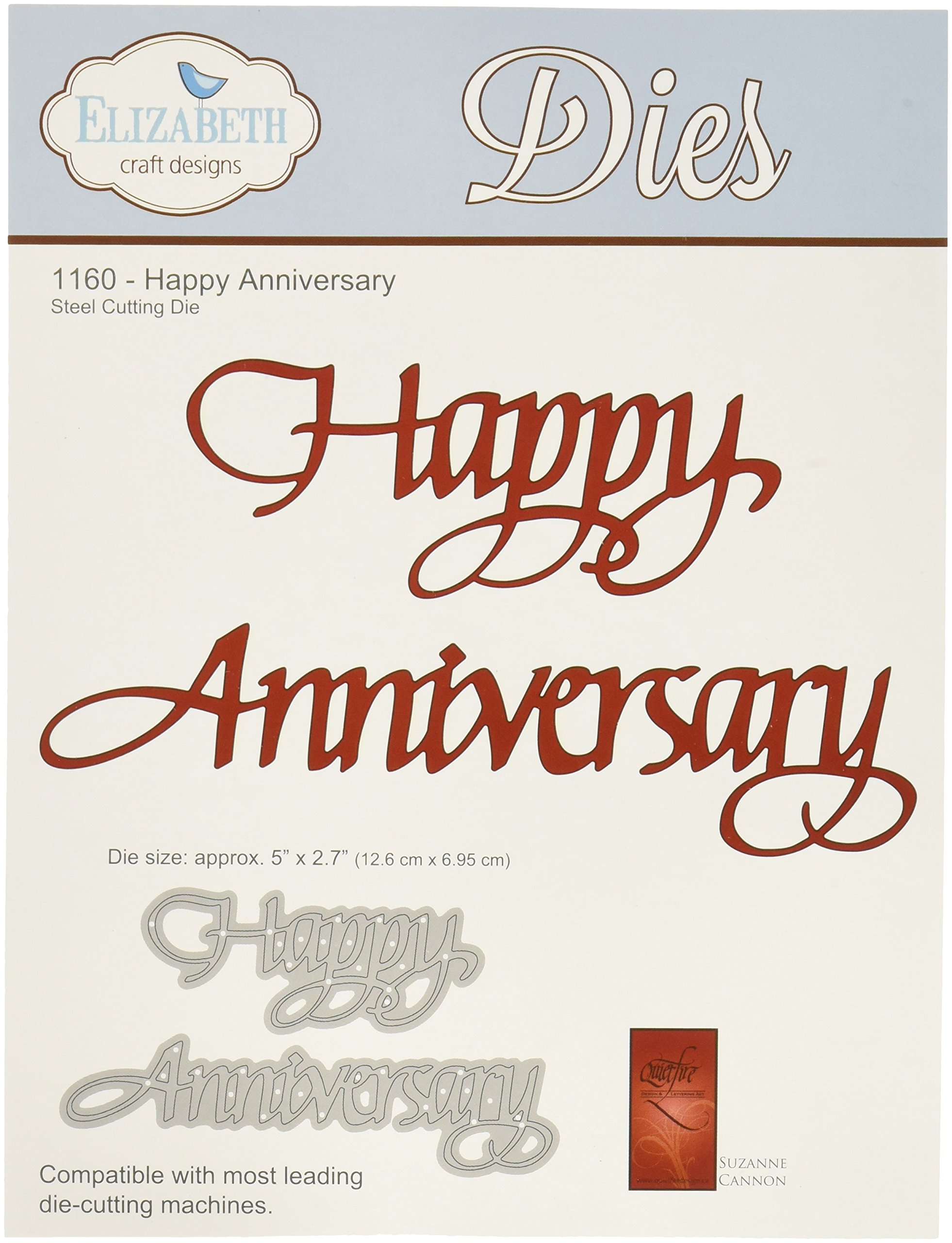 Elizabeth Craft Designs "Happy Anniversary" Metal Die, Acrylic, Multicoloured, 2.7-Inch x 5-Inch