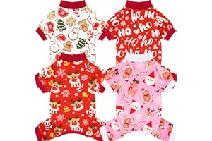 XPUDAC 4 Pack Christmas Dog Pajamas Comfy Dog Clothes for Small Medium Dogs Girl Boy Holiday Pet Outfit Puppy Onesie Cat Pjs Jammies, S