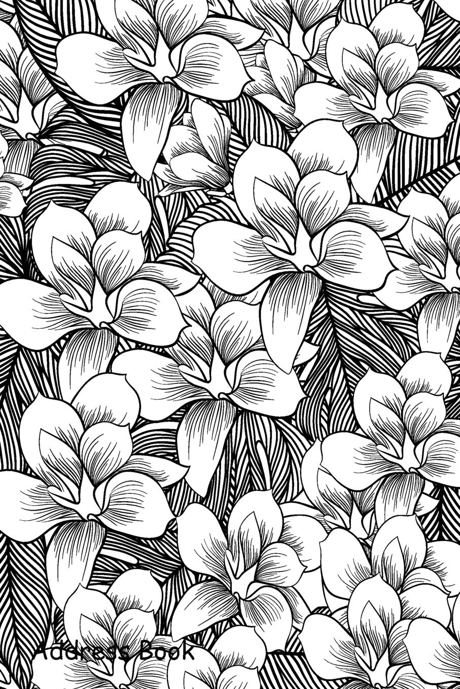 Address Book: For Contacts, Addresses, Phone, Email, Note,Emergency Contacts,Alphabetical Index With Flowers drawing line art white
