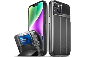 VENA vCommute Wallet Case Compatible with Apple iPhone 14 (6.1"-inch), (Military Grade Drop Protection) Flip Leather Cover Card Slot Holder with Kickstand - Space Gray