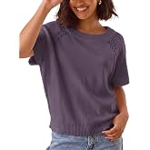 Yeokou Women Knit Crochet Top Short Sleeve Crew Neck Loose Fit Pullover Sweater Summer Fall Fashion Casual Knitted Blouse