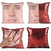 meachin Nic Cage Sequin Throw Pillow Cover Magic Reversible Funny Sequin Pillow Case Decorative Cushion Cover 16x16 Inches (r