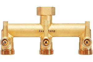 ZAAKWANG Heavy Duty Brass 3-Way Garden Hose Splitter with Metal Shutoff Valve and Long Handle Outdoor Faucet Diverter, 3/4’ GHT Threads