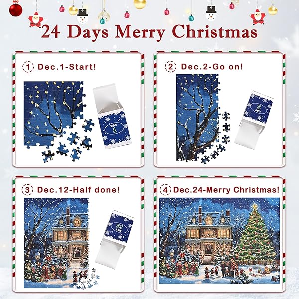 YINHUA 3D COLD GOLD FOIL PRINTING ADVENT CALENDAR 2024 CHRISTMAS JIGSAW PUZZLES 1008 PCS, 24 DAYS CHRISTMAS ADVENT CASTLE COUNTDOWN CALENDAR PUZZLE, CHRISTMAS GIFTS FOR ADULTS KIDS, FAMILY PUZZLES