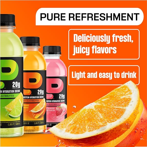PROTEIN2O HYDRATION DRINK – 2-IN-1 LIQUID CLEAR WHEY PROTEIN ISOLATE AND ELECTROLYTE DRINK – 20G PROTEIN, VITAMINS B5, B6 – POST-WORKOUT RECOVERY – 16.9 FL OZ – 12 COUNT ORANGE MANGO