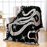 Buryeah Snake Throw Blanket Gothic Witch Boho Witchy Occult Black Blanket Goth Birthday Christmas Room Decor for Bed Sofa 50 x 60