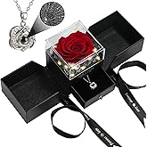 woxafo Preserved Real Red Rose with I Love You Heart Necklace 100 Languages - Eternal Flowers Rose Birthday Gifts for Women, Wife, Mom, Girlfriend - Valentine's Mother's Day Christmas Gift