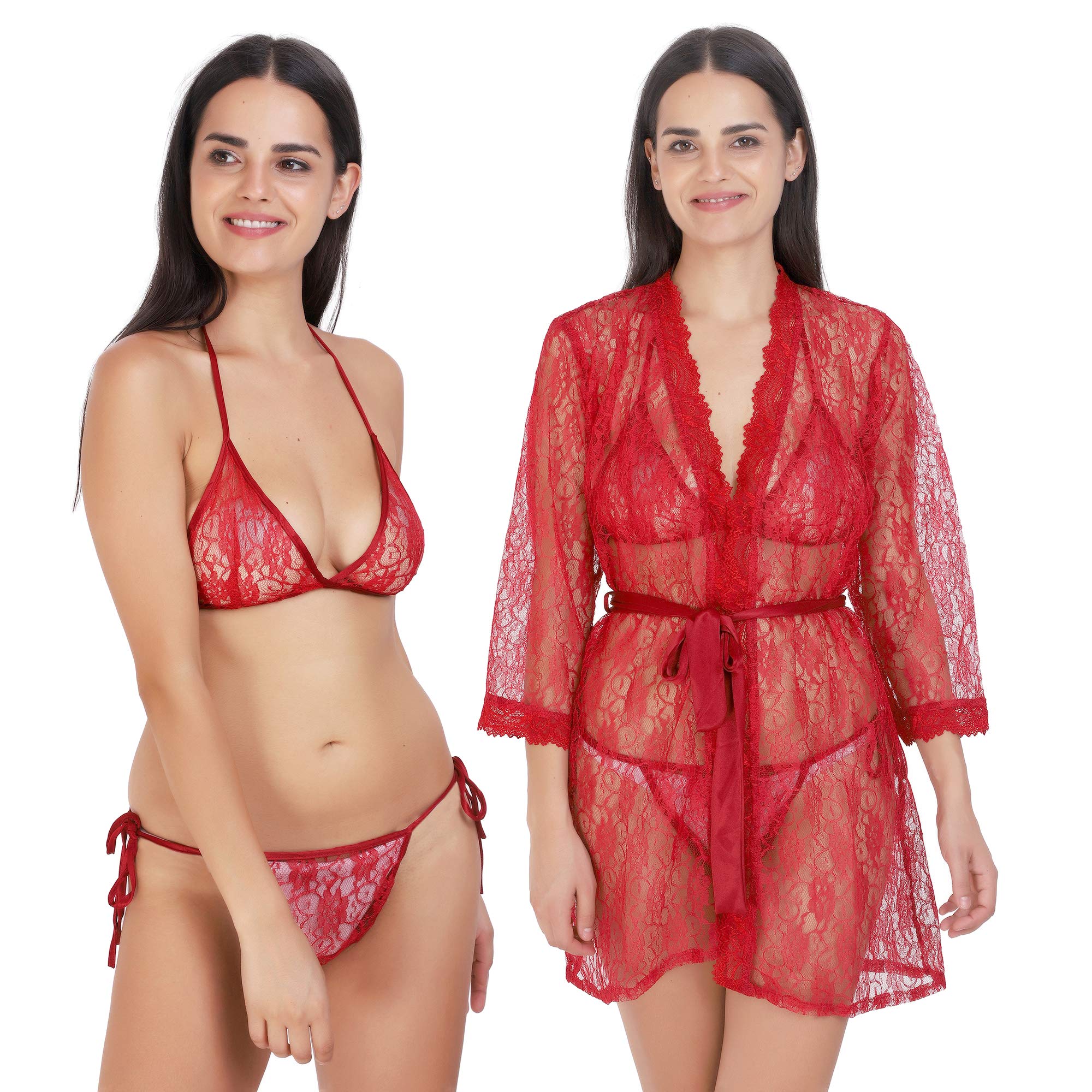 Rebellious rose Women's Cotton; Net & Lace Above knee Baby Doll