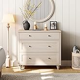 WAMPAT Dresser for Bedroom with 3 Drawers, Kids Dressers with Wide Chest of Drawers, Mid Century Modern Wooden Closet Storage Organizer, Small Dressers for Nursery, Hallway, Living Room, Light Oak