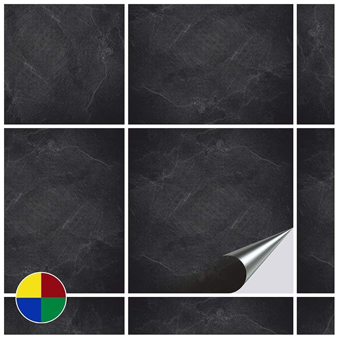 FoLIESEN Fliesenaufkleber für Bad und Küche - 15x15 cm - Dekor Black Slate - 50 Fliesensticker für Wandfliesen