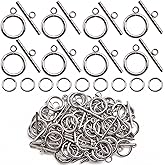 40 Sets Stainless Steel Round Toggle Clasps Connectors T-Bar Closure Ring Clasps Extender with 100 Pieces Open Jump Rings with a Plastic Box for DIY Neckalce Bracelet Jewelry Making