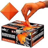 GRIPXX Herkules Grip Heavy Duty 8Mil Orange Nitrile Gloves,3D Raised Diamond Texture-Latex & Powder Free-Industrial, Mechanic (1, Large)