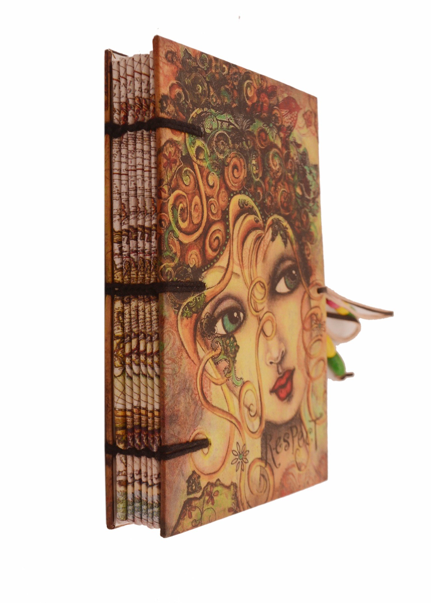 Purpledip Vintage Diary 'The Enchantress': Handmade Paper Journal with Beaded String Closure (11307)
