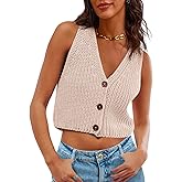 Saodimallsu Womens Cropped Sweater Vest V Neck Button Down Y2k Crop Knit Summer Trendy Sleeveless Chunky Tank Tops
