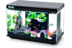 BINANO 17.6 x 11.3 x 9.7 Inch Fish Tank Kit Complete with Real-Time Temp Display, 3-Speed Water Pump, Smart Storage, Flexible Filter & 6 Color Lights Ideal Aquarium for Betta Fish & Goldfish