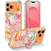 Shecaset for iPhone 17 Pro Case,[Compatible with MagSafe][Invisible Magnetic Ring Stand],Slim Iridescent Wavy Women Girls Case for Apple iPhone 17 Pro 6.3"(2025),Pink Gold Marble