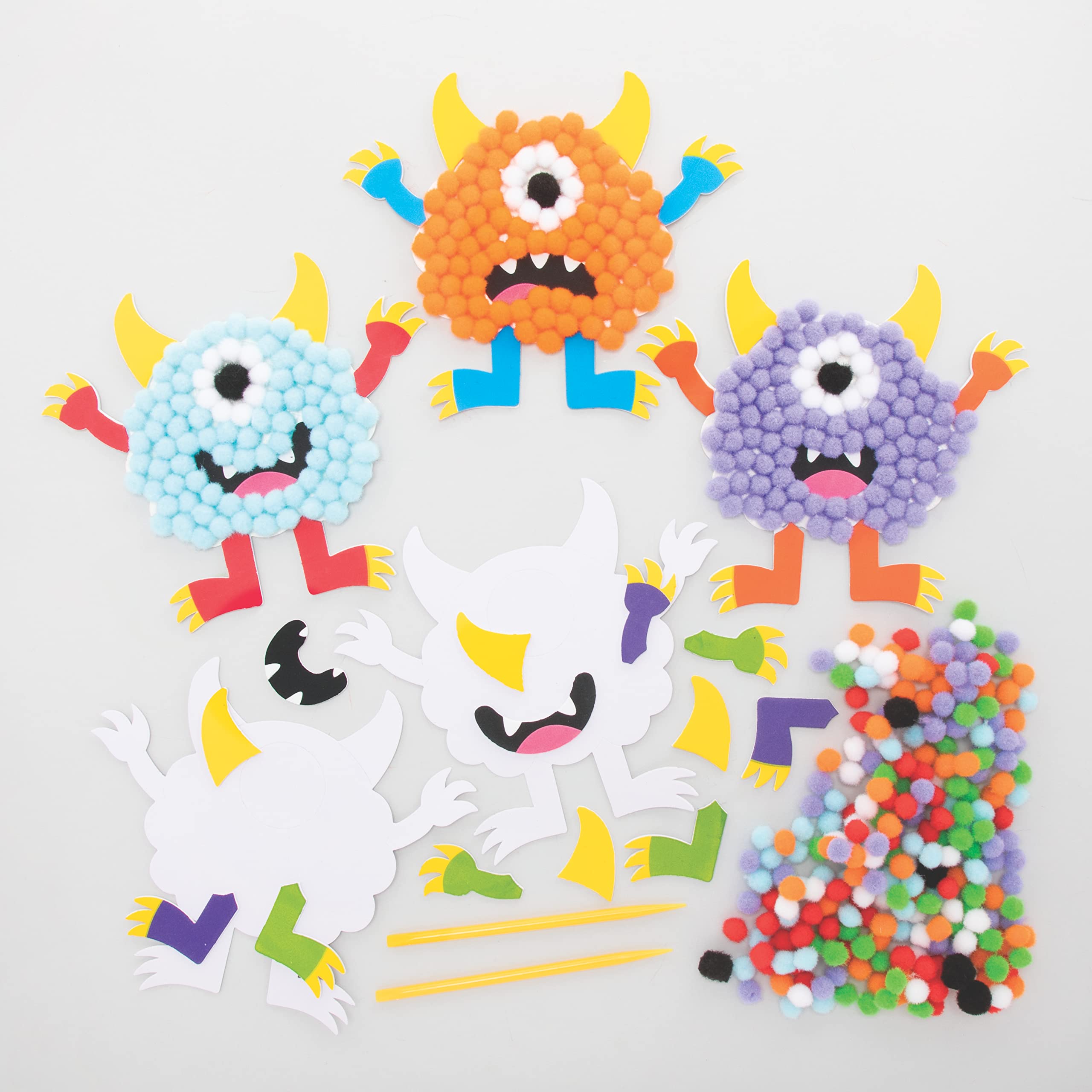Baker Ross Monster Pom Pom Art Kits - Pack of 5, Halloween Craft Kits for Kids, Kids Make Your Own Halloween Decorations (FE656)