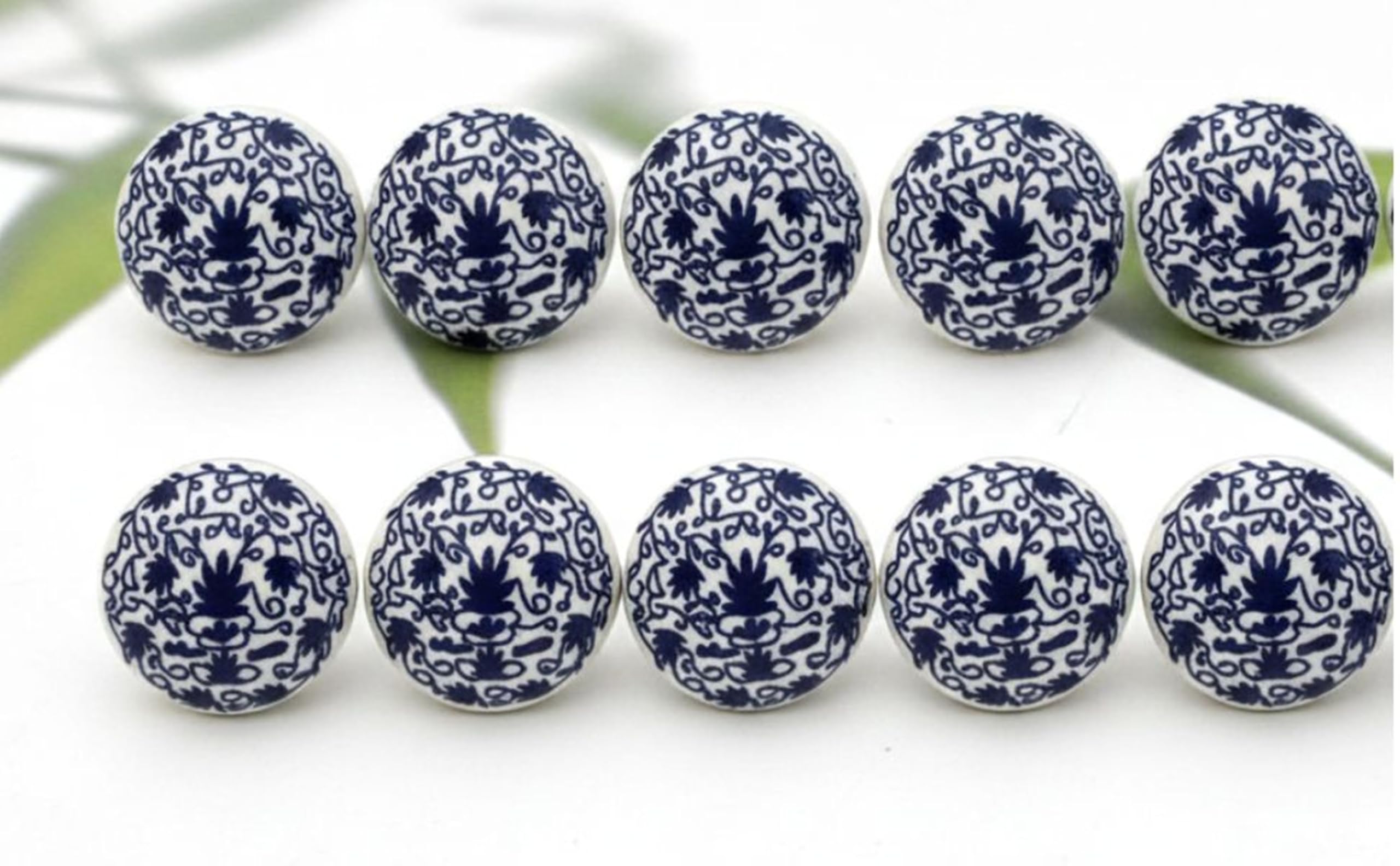 ARTISNO Ceramic Knobs Colorful Blue for Kitchen Cabinets Bathroom Cupboards Dresser Drawers Chest Handmade Pottery Set of 10 (floral)