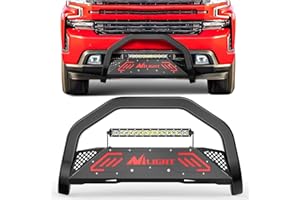 Nilight Bull Bar with Light fits 2007-2018 Chevy Silverado GMC Sierra 1500, 2007-2020 Chevy Tahoe Suburban&Yukon/Yukon XL Front Bumper Grille Brush Push Guard with Skid Plate Licence Plate Hole Black