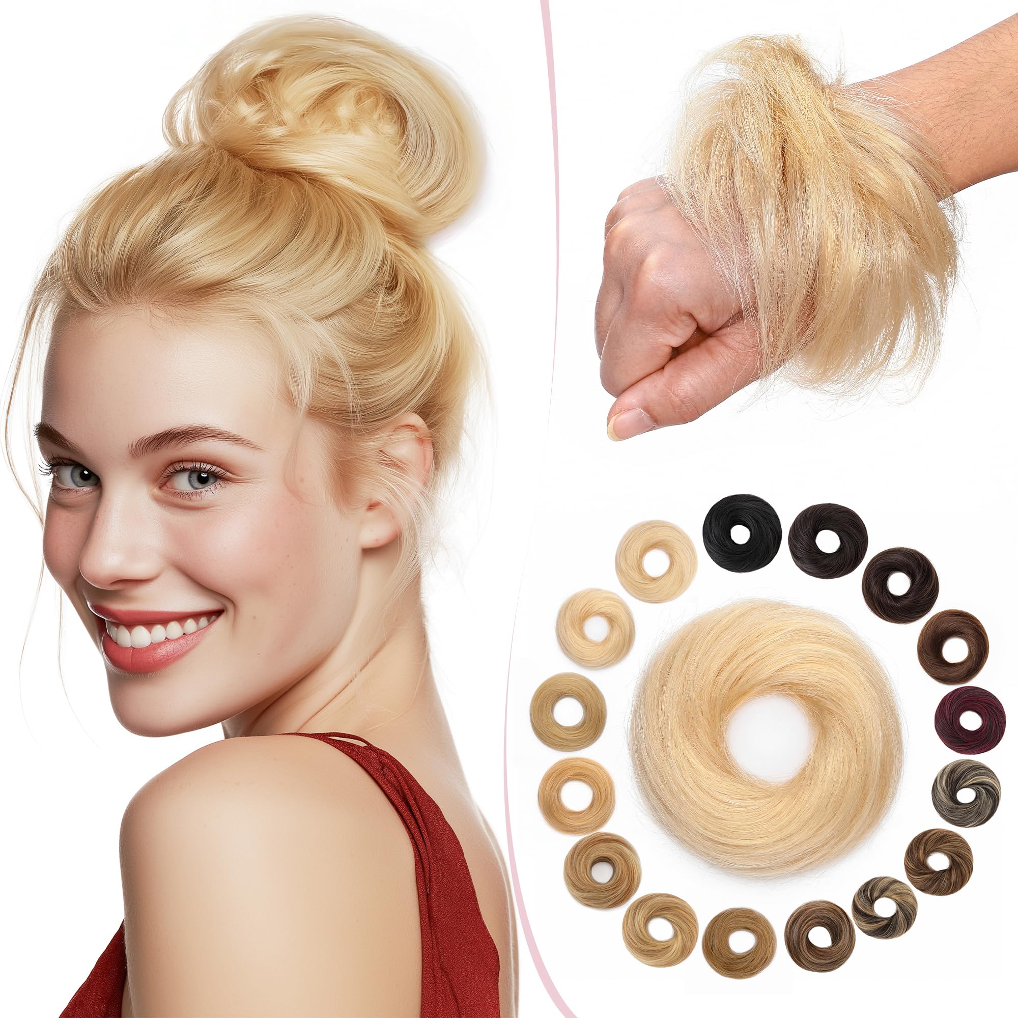 SEGO Human Hair Scrunchies for Women Messy Hair Buns Hairpiece [#60 Platinum Blonde] 100% Real Remy Updo Scrunchies Donut Hair Extensions Chignons Straight (17g)