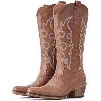 IUV Women's Cowboy Boots – Mid Calf Western Boots With Pointy Toe, Pull-On Tabs, Brown - View #9