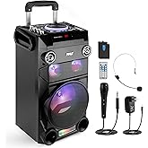 Pyle Portable Wireless Bluetooth Karaoke PA Loud Speaker - 8'' Subwoofer Sound System with DJ Lights, Rechargeable Battery, FM Radio, USB/Micro SD Reader, Microphone, Remote, Black