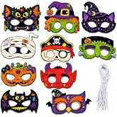 Musemory Halloween Masks for 10 Pack, Assorted Costume Eye Masks with Cat, Pumpkin, Halloween Masks, Halloween Party Favors, Classroom Prizes and Dress Up Accessories
