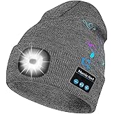 Bosttor Bluetooth Beanie Hat with Light, Headlamp Cap with Headphones and Built-in Speaker Mic, Gifts for Men Women Teen