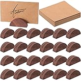 Colingmill 24 Pcs Wooden Table Number Stands Wedding Table Name Holder Semicircular Design Place Card Holders with 24 Pcs Tented Cards for Retail Shop Wedding Party Events Decoration(Brown)