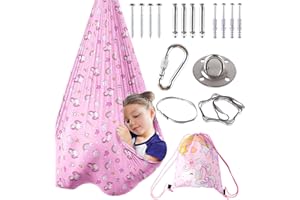 GROPECAN Therapy Sensory Swing for Kids, Indoor Outdoor Special Needs Cuddle Snuggle Swings, Room Ceiling Lycra Fabric Pink Hammock, Gift for Children Girls Teens ADHD, Autism, Aspergers, Sensory Integration